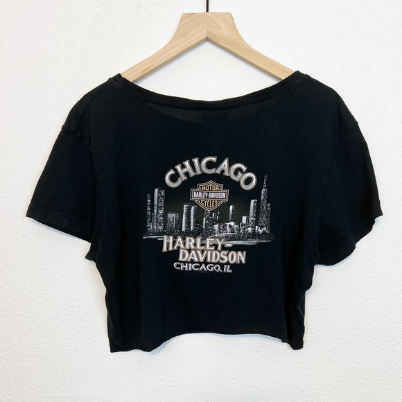Harley Davidson Custom Cropped Chicago Black T-Shirt Large - Picture 2 of 7